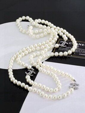 Chanel Layerable Pearl Necklace with Crystal CC Details